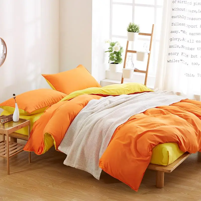 bright yellow orange Чистый фиолетовый Постельное белье 3/4 шт. Взрослый комплект постельного белья(Япония) стильное одеяло щетка комплект постельного белья из микрофибры осень постельное белье плоский лист - Цвет: bright yellow orange