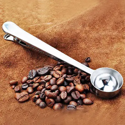 Главная Многофункциональный Нержавеющая сталь Кофе Scoop с зажимом Кофе Чай мерный стакан Молотый Кофе Совок Ложка