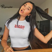 Рапкоптер, женская модная белая футболка с принтом папы, летняя хлопковая футболка с коротким рукавом и круглым вырезом, тонкая приталенная уличная укороченная футболка