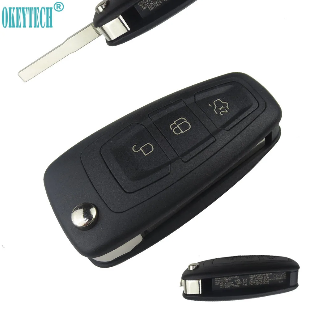 OkeyTech 3 Button Flip Remote Key Shell for Ford Focus Fiesta 2013 Auto Replacement Key Fob Case Cover HU101 Blade Free Shipping