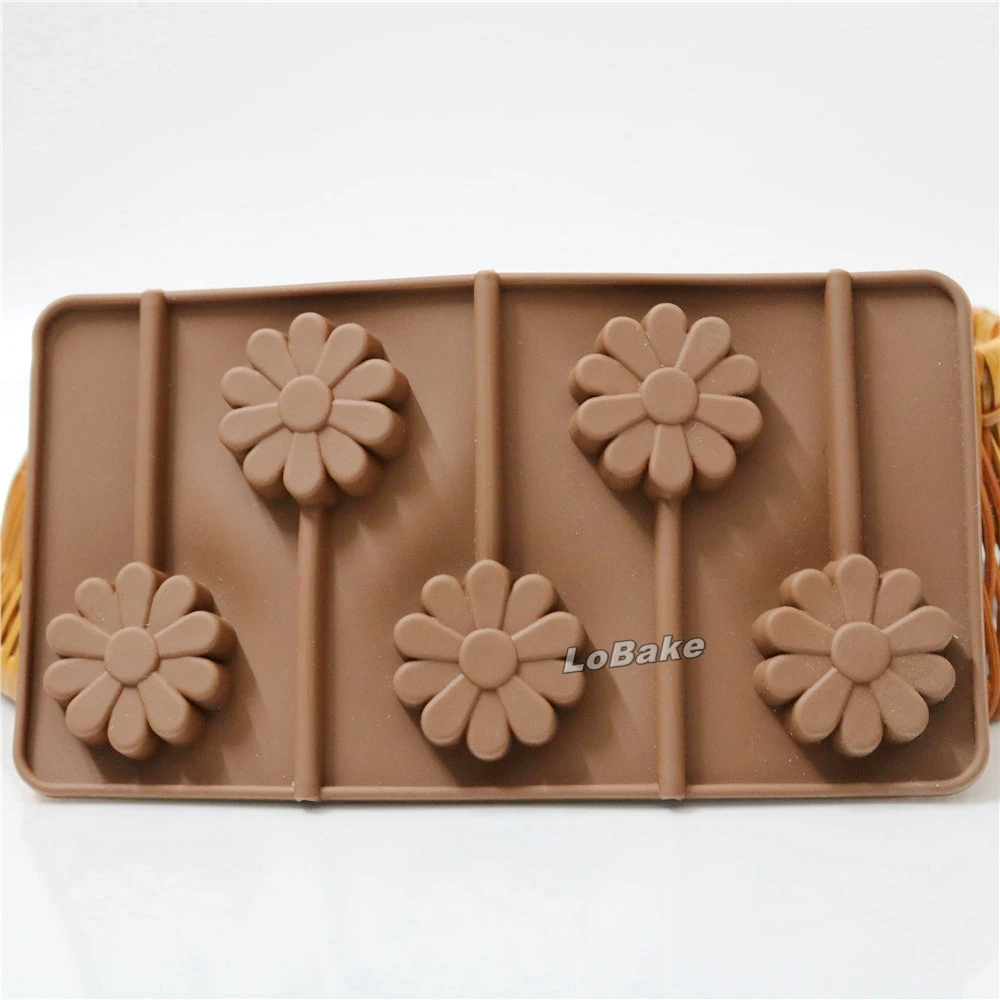5 cavities Little Flower lollipop cake pop mold 20.2*10.7*1cm chocolate