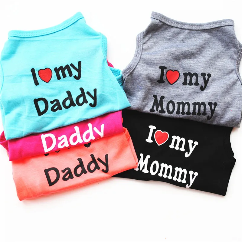 

Cute I LOVE MY DADDY MOMMY Dog Clothes Pet Costume Vest Puppy Cats Coat Clothing For Dog T-shirt French Bulldog Coat Jacket