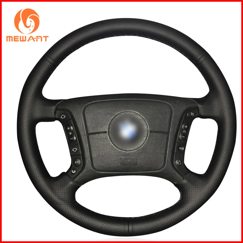 

MEWANT Black Artificial Leather Car Steering Wheel Cover for BMW E46 318i 325i E39 E53 X5 Interior Accessories Parts