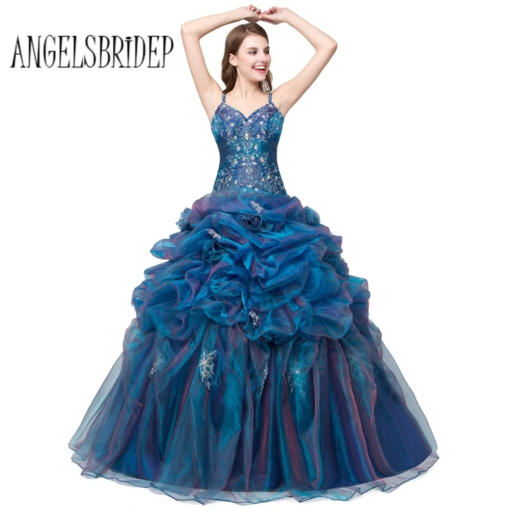 ANGELSBRIDEP дешевые пышные платья для 15 лет с бисером V образным вырезом бальное платье vestidos De 15 Anos