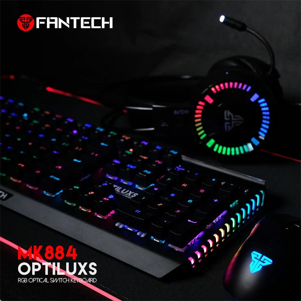 FANTECH MK884 RGB игровая клавиатура все кнопки не имеют коллизий английская Водонепроницаемая оптическая клавиатура Axis для геймеров