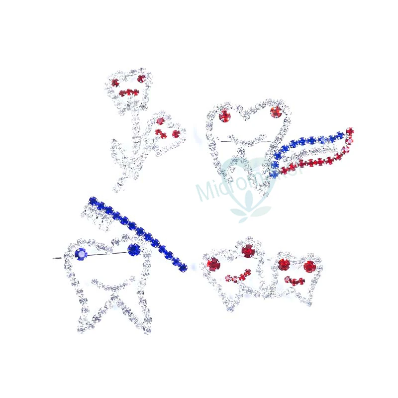 4 шт. зубная клиника подарок микс брошей Зубы Форма блестящие кристалл брошь