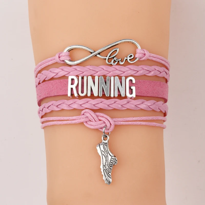 

Rainbow Colors Infinity Love Running Bracelets Running Shoes Charm Leather Braided Bracelets Jewelry For Women Men Drop Shipping
