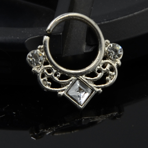 Lacey Opal Drapery Royalty Septum Rook Clicker Ring Nose Ring Tragus Cartilage Earring Titanium Shaft 16G Hanger Piercing