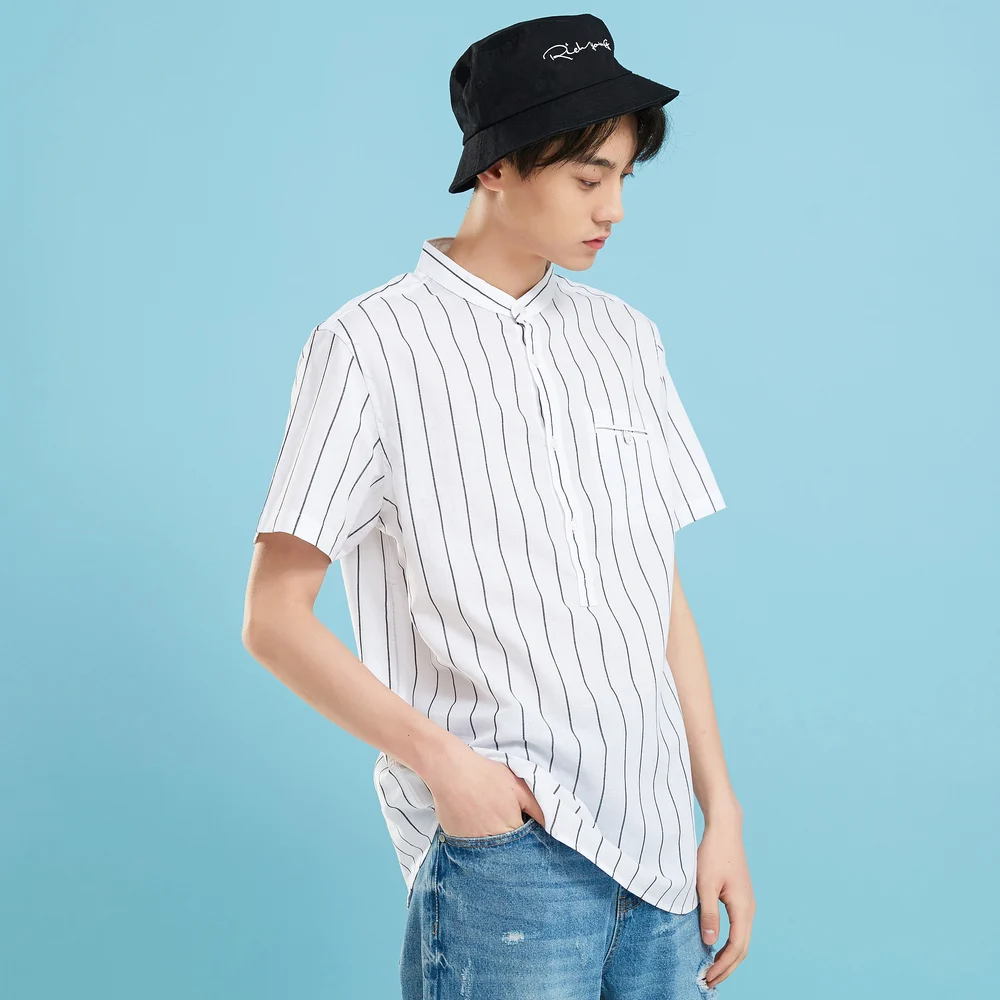 Goede Metersbonwe Mannen Korte Mouw Katoen Linnen Voor Mannelijke 2019 Nieuwe Trend Zomer Gestreepte Casual Shirt Рубашка Мужская