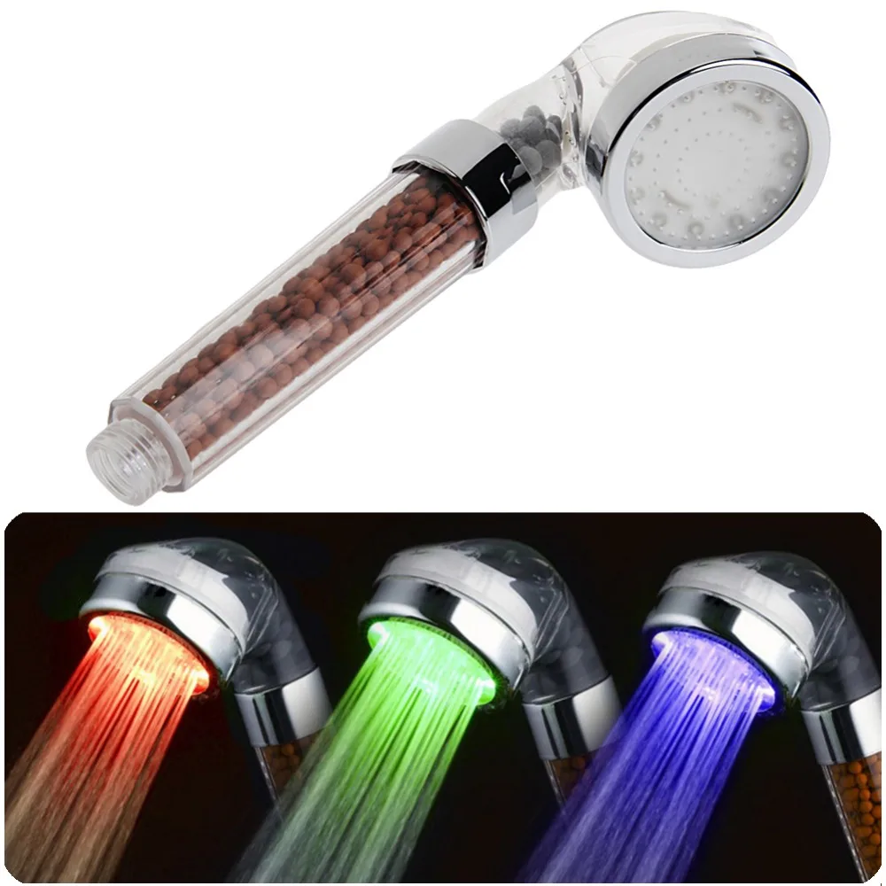 

LED Shower Head Temperature Control Three-color Anion Hand Held Bath Filter Bathroom Fixture