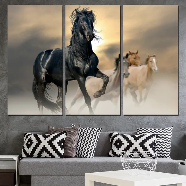 Canvas Wall Art Pictures Modern Home Decor 3 Pieces Black Horse Canvas Wall Art Pictures Modern Home Decor 3 Pieces Black Horse Animal Paintings For Living Room