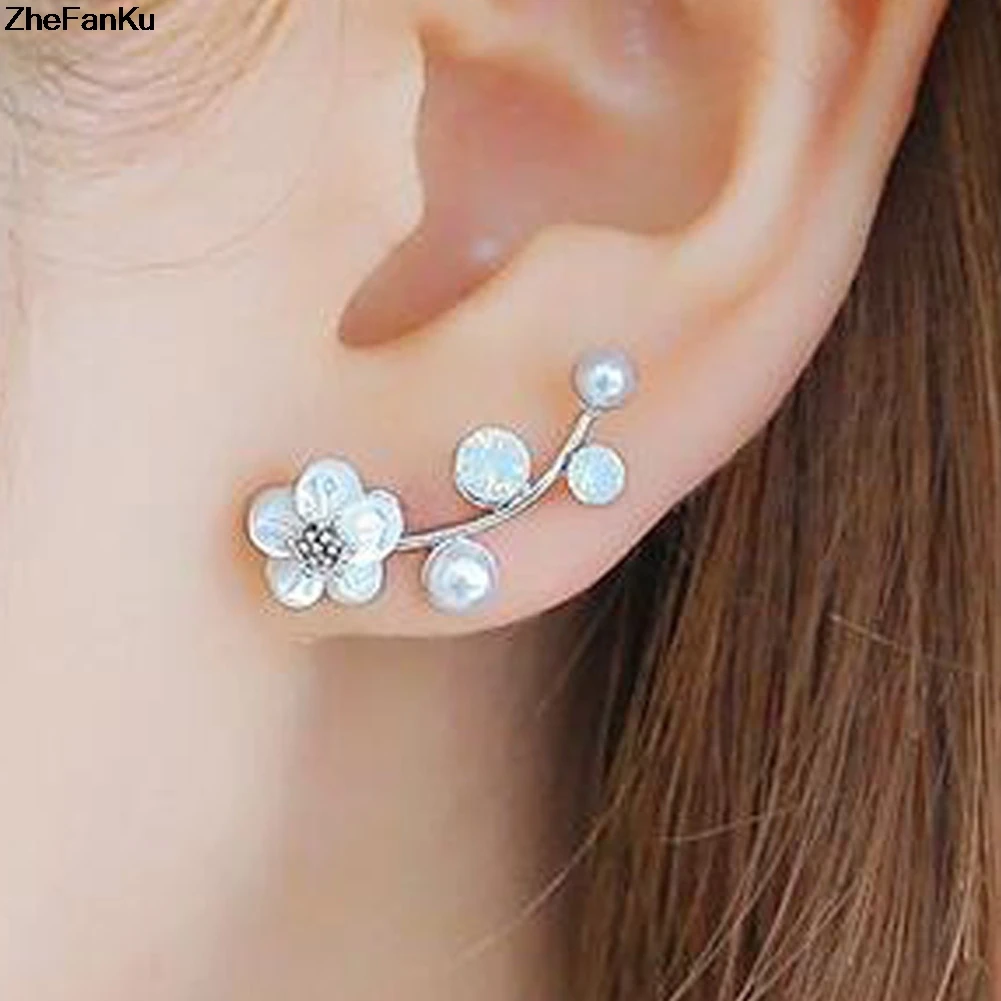 

Fashion Jewelry imitation Pearl Shell Flowers Stud Earrings Fashion Small Fresh Silver Needle Hypoallergenic Earrings