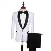 2019 最新のメンズスリムフィットの結婚式のスーツ男性カジュアルスキニータキシードショールラペルスーツ白人男性テーラーはジャケットパンツ