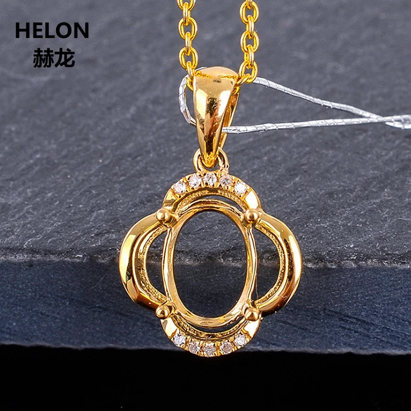 

6X8MM Oval Cut Semi Mount Natural Diamonds Pendant Solid 10k Yellow Gold Women Pendant Rose White Gold Optional