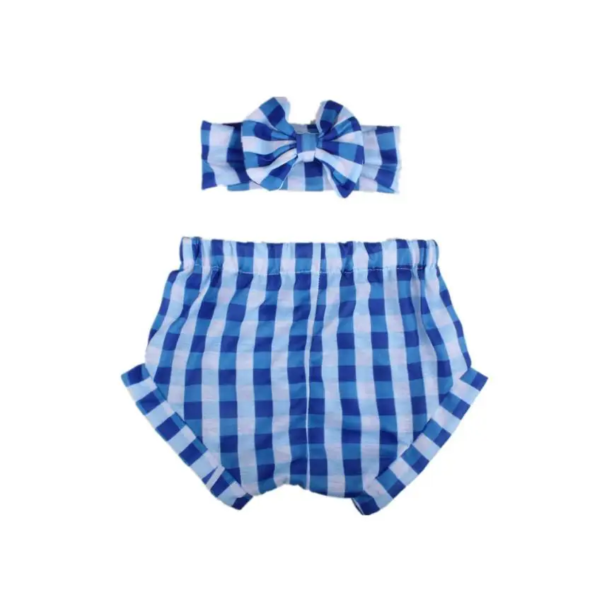 

Summer Baby Boys Girls Clothes Sets Baby Kids Head Accessories Hairband Baby Plaid Hairband +Child Short Plaid Pant