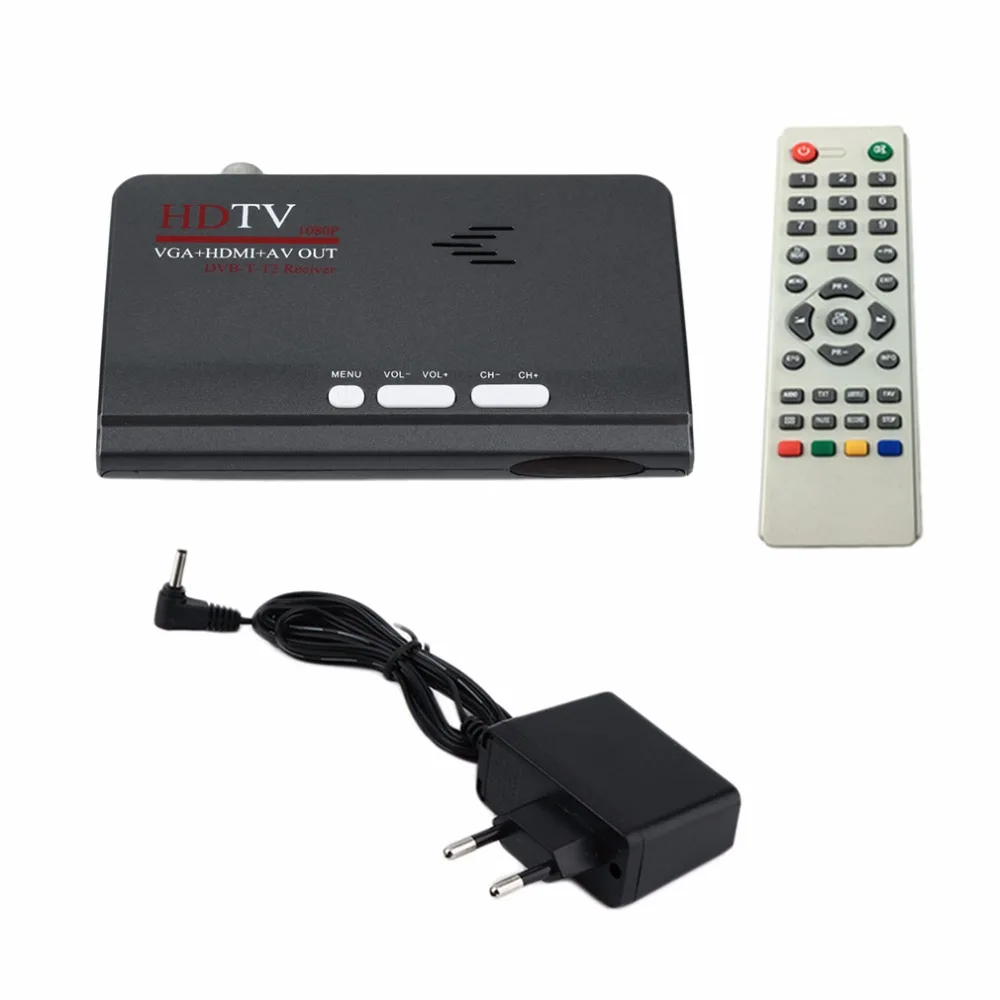 EU Digital Terrestrial HDMI 1080P DVB T/T2 TV Box VGA AV CVBS Tuner Receiver With Remote Control