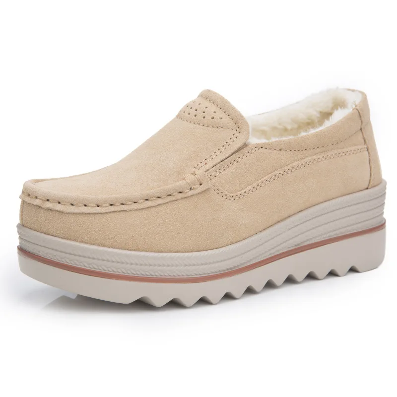 

Casual Breathable Cow Suede Slip-on Wedges High Heel Shoes Woman For Autumn/winter Warm Fur Plush Stylesize 35-41