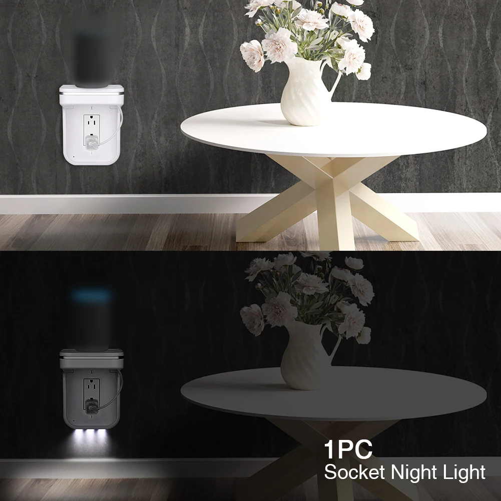 

Storage Smart Space Saving Cover Led Mini Wall Outlet Shelf With Night Light Cable Management Charging Power For Home US Plug