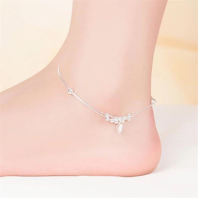 KOFSAC Summer New 925 Sterling Silver Chain Anklets For Women Beach Party Romantic Love Heart Ankle Bracelet Foot Jewelry Gifts KOFSAC Summer New 925 Sterling Silver Chain Anklets For Women Beach Party Romantic Love Heart Ankle Bracelet Foot Jewelry Gifts