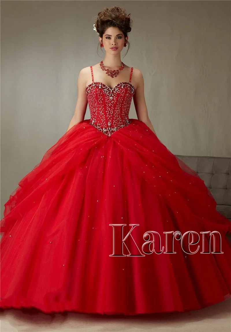 Coral Peach Quinceanera Dresses Ball Gown 2016 Custom Tulle Newwest Red