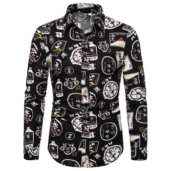 

Long sleeve Men's Shirts Slim fit Casual Blouse Men clothing Linen Shirts Men Letter printing New arrival