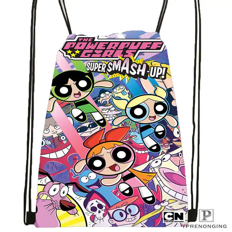 Пользовательские Powerpuff девушки походная сумка на шнурке милый рюкзак дети ранец(черная спина) 31x40 см#180531-02-59 - Цвет: Drawstring Backpack