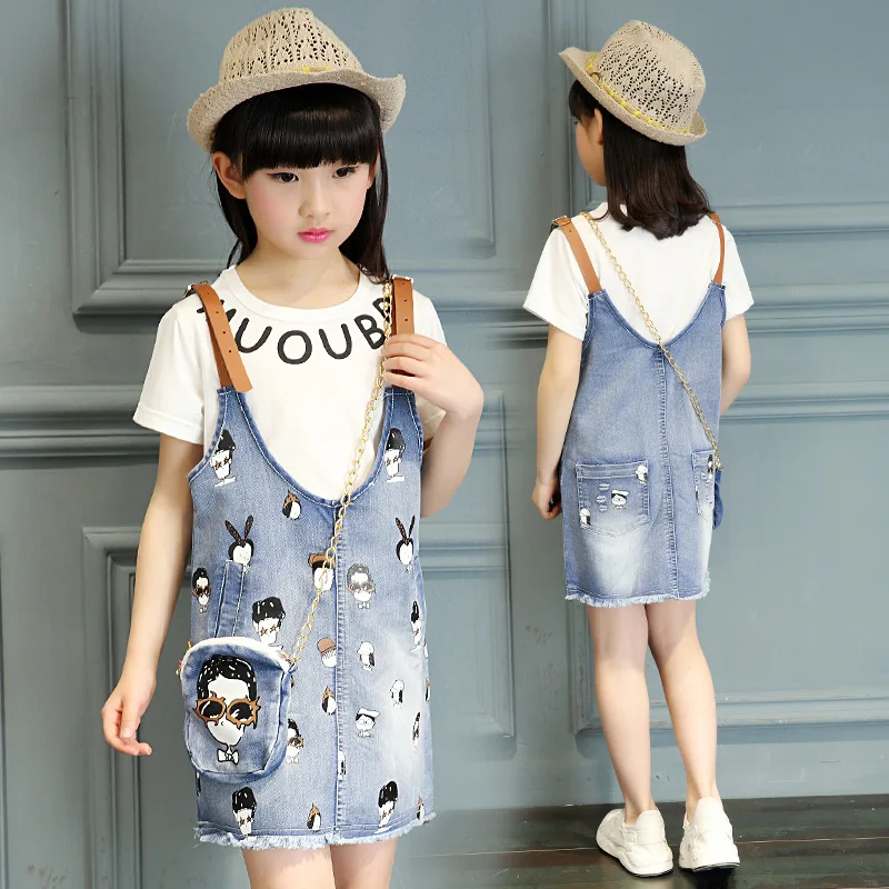 2016 New Kids Jeans Baby Girls Clothing Set Short Sleeve White Top T