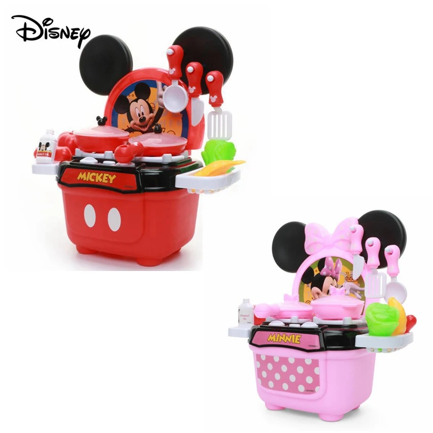 Original Disney cuisine jouets véritable Mickey Minnie LED table de cuisson éducatif ustensiles de cuisine modèle anniversaire semblant enfants cadeaux