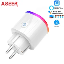 ASEER Tuya умная розетка, ЕС Wi-Fi розетка, RGB светодиодный режим сцены US mini wifi розетка, таймер разъем Alexa Google IFTTT