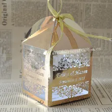 Индивидуальное Лазерная коробка конфет золото свадебный окно золото