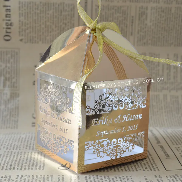 Personalised Laser Candy Box Gold Wedding Favor In Gift Personnalisé Laser Boîte De Bonbons Or Faveur Mariage