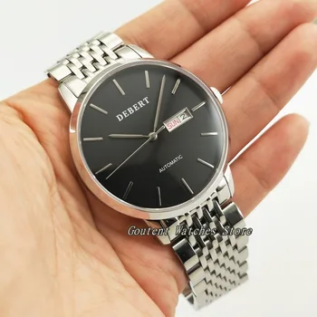 

40mm Debert Stainless Steel Case Bracelet Black Dial Automatic Men's Wrist Watch