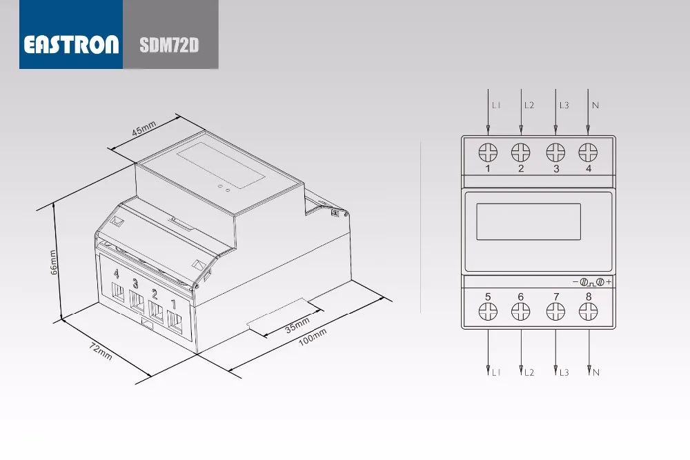 SDM72D, 220/230V 10(100) A, 3 фазы 4 провода din-рейку счетчик энергии, измерение кВт-ч, Одобрено CE