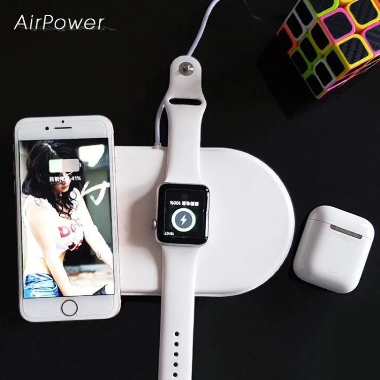 Baratos Multifunción Air power para iWatch Serise 2 3 4 cargador inalámbrico inteligente para iPhone X 8 8 Plus para airpods 3 en 1 junto cargador