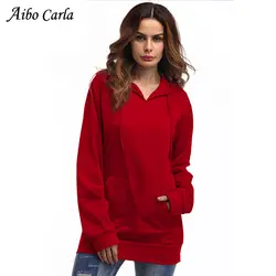 Harajuku Повседневное пальто красный пуловер Толстая Свободные Для женщин толстовки женские карман Для женщин s одноцветное Цвет футболка