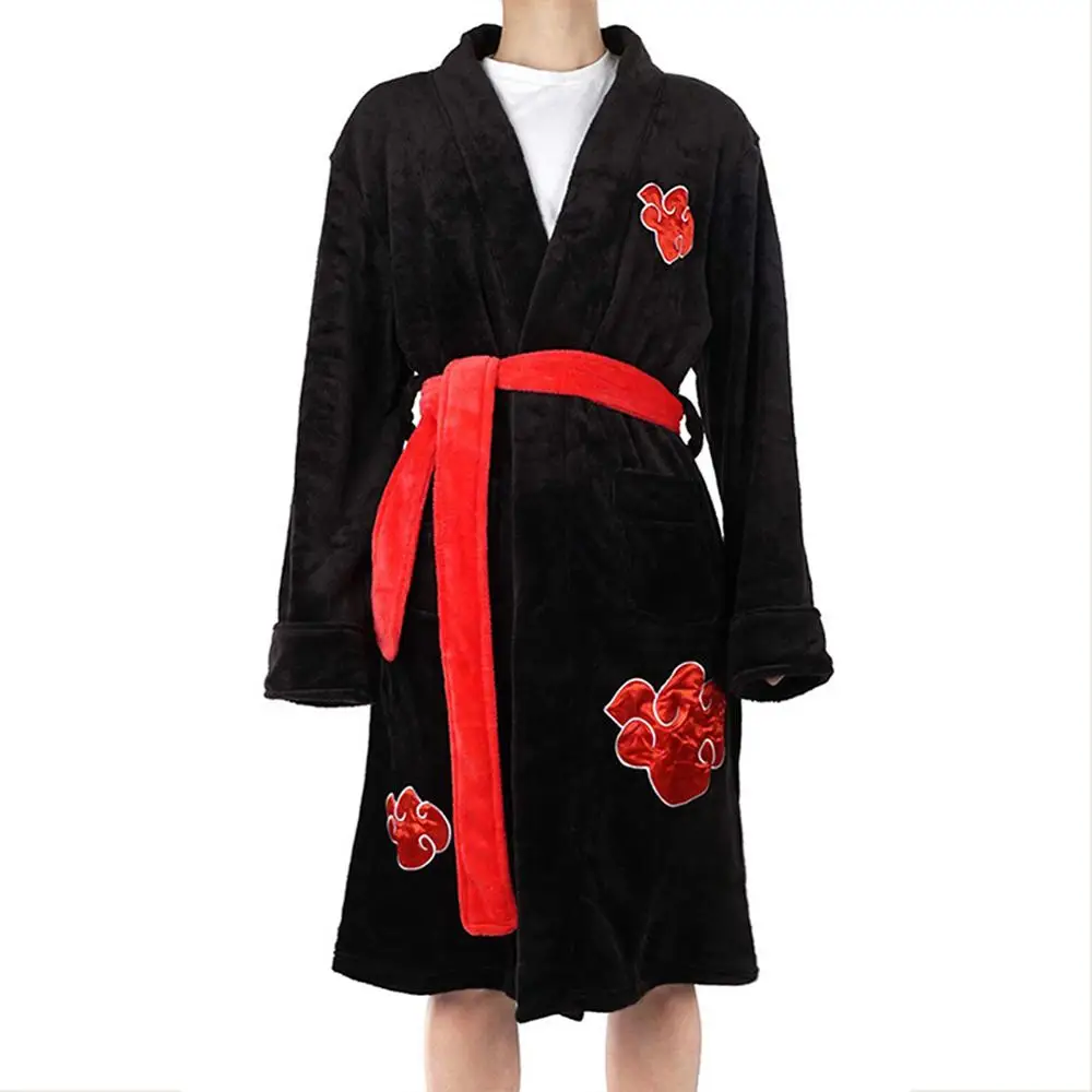 

Naruto Cosplay Costume Akatsuki Uchiha Itachi Cosplay Bathrobe Anime Fleece Warm Nightgown Robe Winter Sleepwear Dress Drop Ship