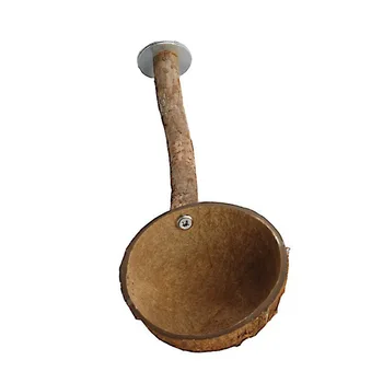

Parrot Logs Standing bar Coconut Shell Food Basin Natural Style Squirrel Bird Toys Pet Products Bird Supplies