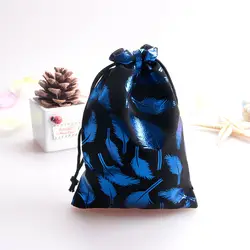 Komee 50 шт. 10 см x 14 см синий Перо печати Black Velvet Drawstring Ювелирные Подарочные Сумки Чехлы свадебный лидер продаж для хранения ювелирных изделий