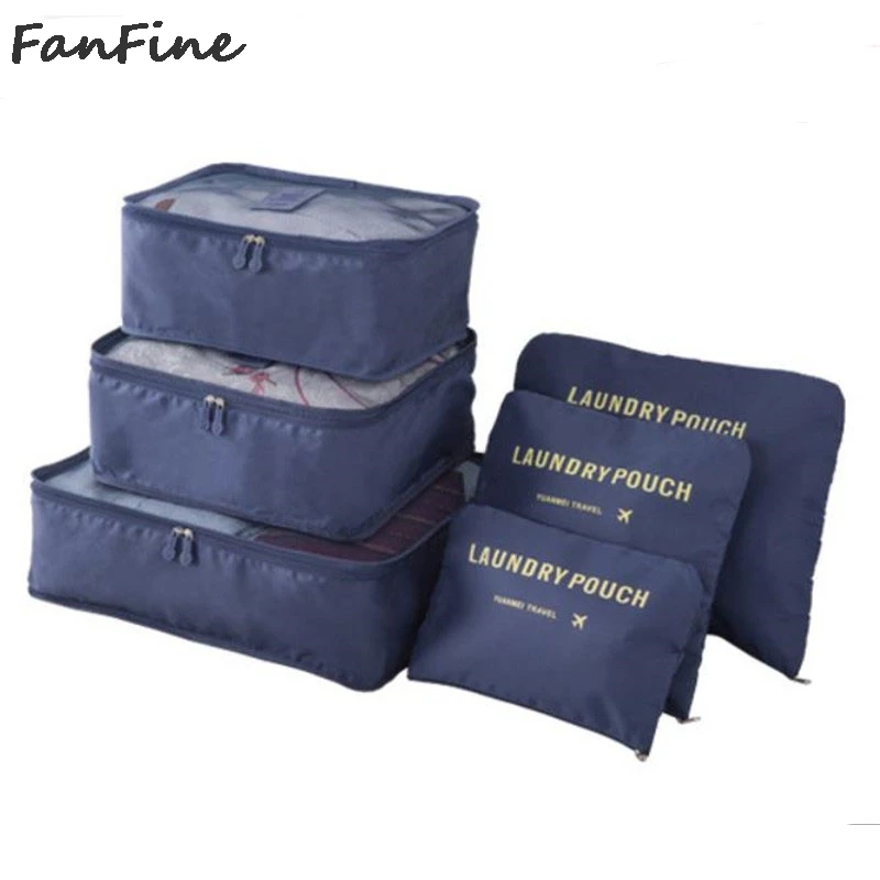 

FanFine Nylon Packing Cube Travel luggage bag 6pcs/set Large Capacity Of Bags Unisex Clothing Sorting Organize mala de viagem