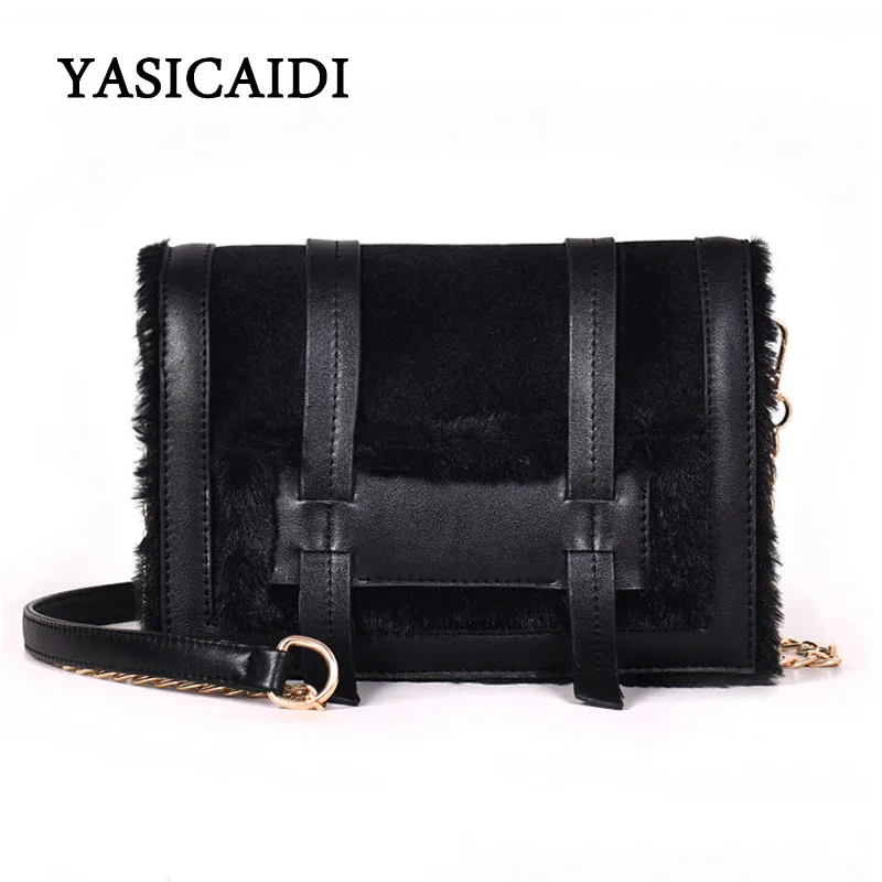 

YASICAIDI Leather Women Messenger Bags Long Chain Flap Women Bags Patchwork Cross body Tote Bags For Women Mini Shoulder Bags