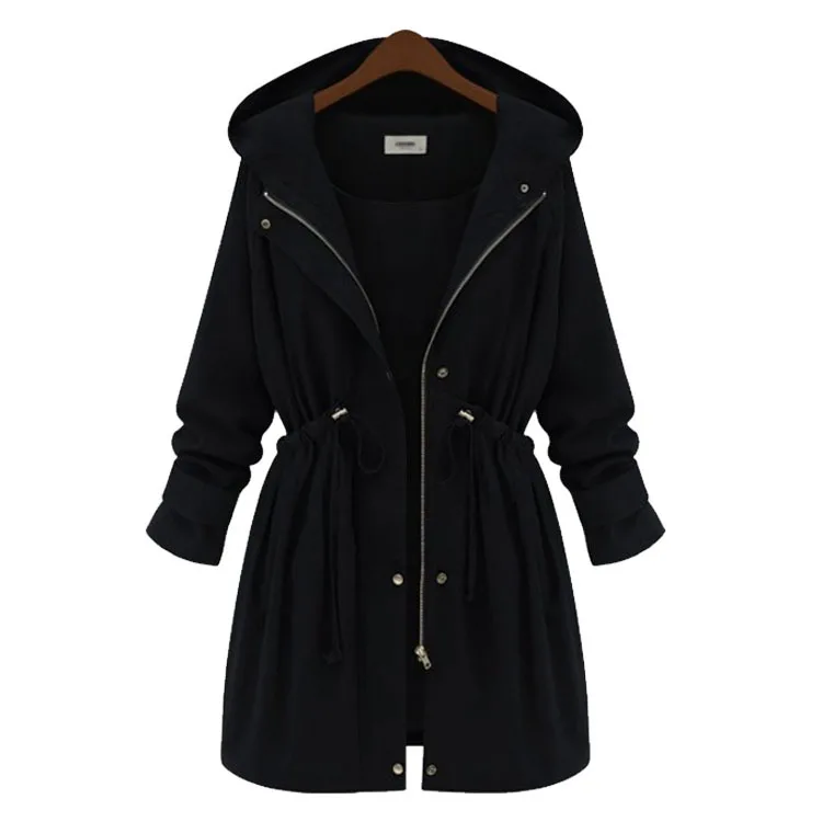 

Fashion Solid Women Trench Coat Spring 2018 Zipper Full Sleeve European Windbreaker Casual Hooded Ladies Overcoat