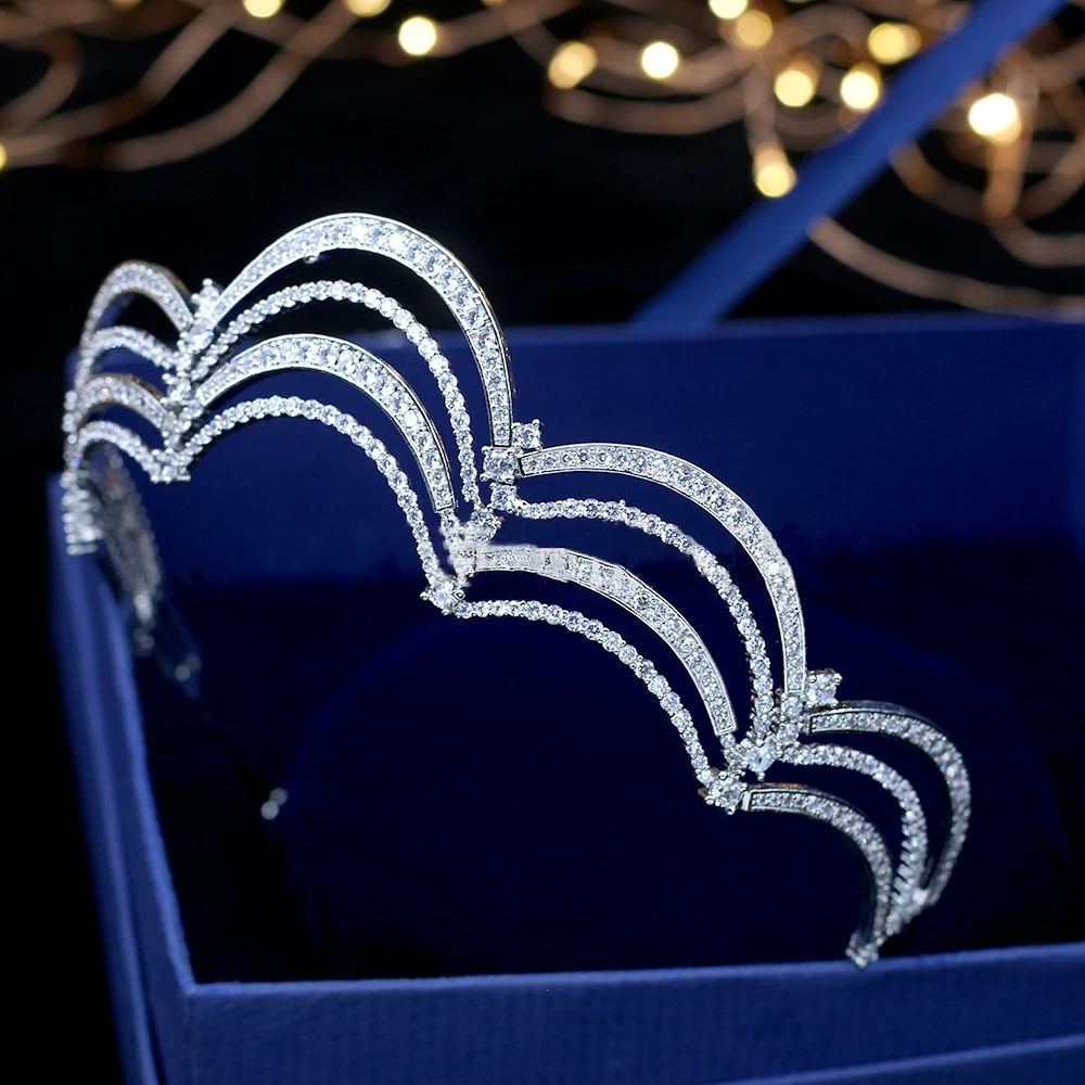 

Paved Full Cubic Zircon Tiara Vintage Zirconia Crown CZ Diadema Bridal Coroa Wedding Hair Accessories Bijoux Cheveux WIGO1334