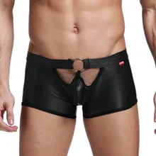 Мужские боксеры, шорты, нижнее белье из искусственной кожи, u-выпуклый мешочек, мужские боксеры, шорты, трусы для геев, сексуальное нижнее белье, открытые трусики
