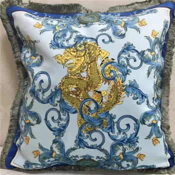 

New Colorful Home Decrative Sofa Blue Dragon Pillowcase European Luxury Royal Design Animal Pillow Case 19x19 inch