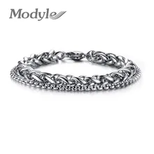 Modyle – Bracelet à Double maillons en acier inoxydable pour hommes, boîte à pignons de blé, bijoux Punk Hip-hop