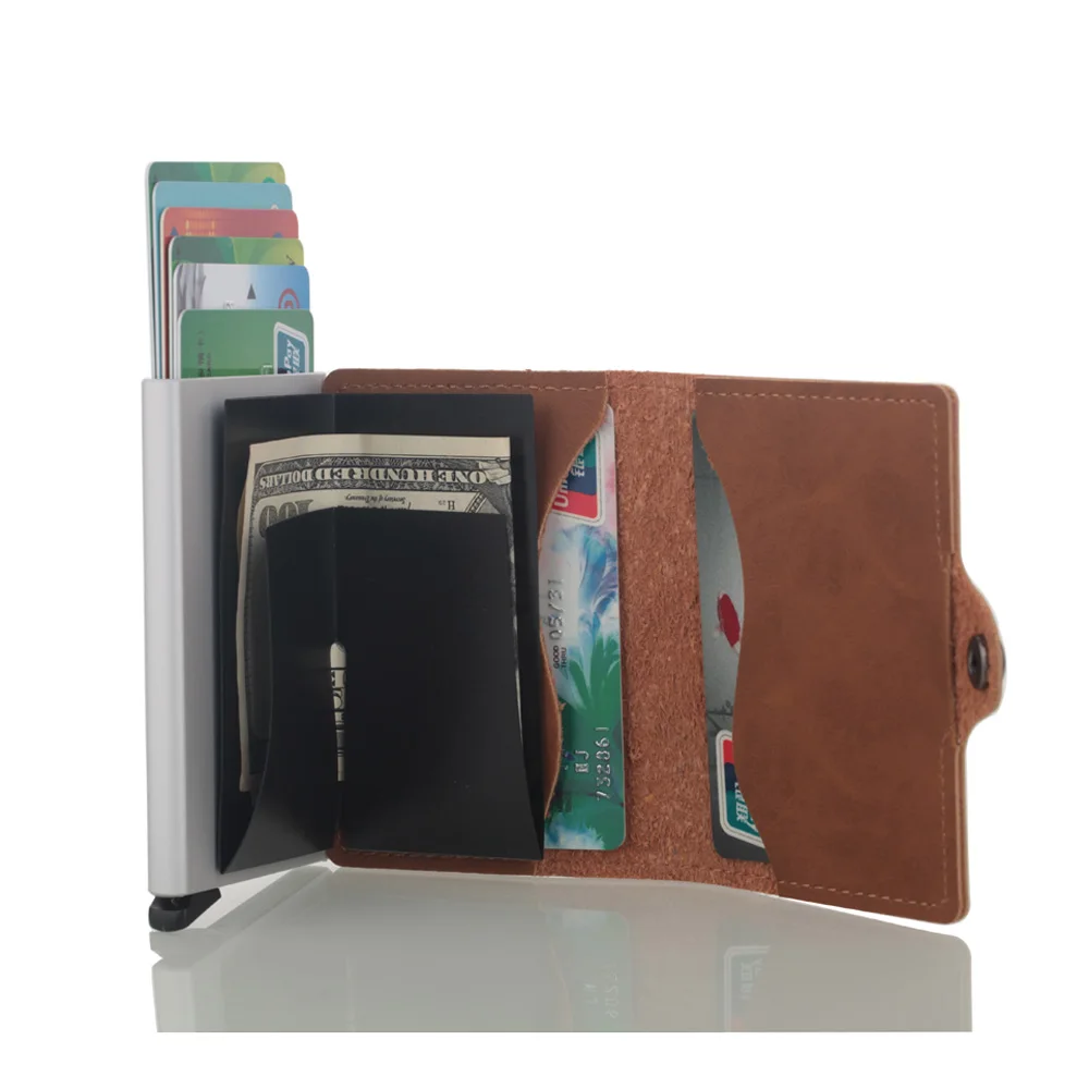 Автоматический кредитный держатель для карт, дорожный алюминиевый мужской рчид кошелек, блокирующий всплывающий чехол для денег, защитный держатель для карт из искусственной кожи