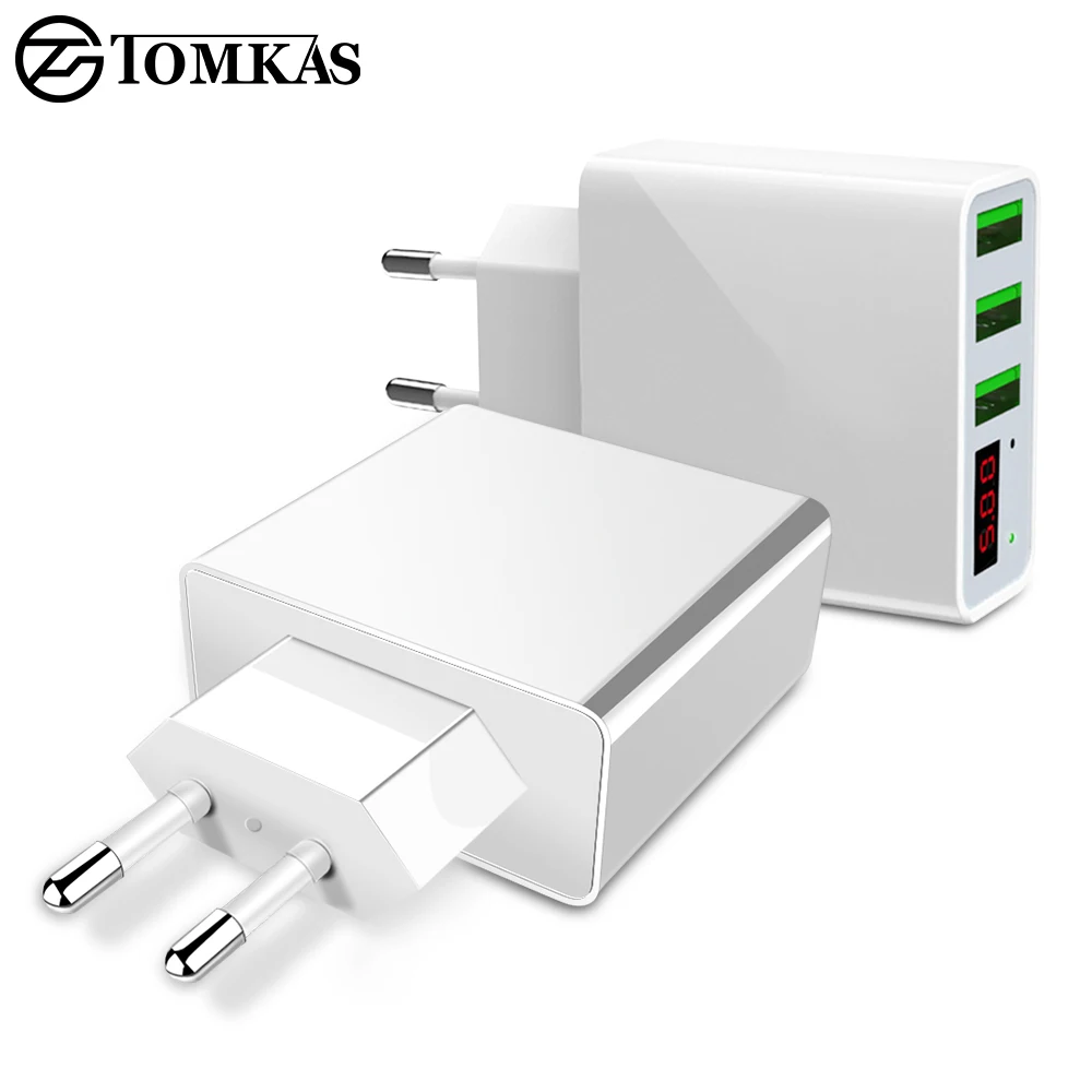 

TOMKAS 3 Ports USB Charger EU Travel Portable Phone Chargers LED Display Fast Charging Adapter For iPhone Universal Wall Charger