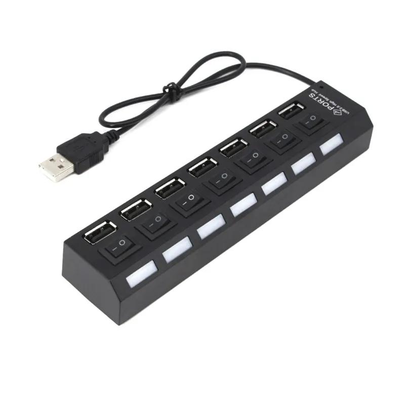 

New Multi 7 port USB Hub 2.0 Adapter High Speed 7 Ports Hub USB On/Off Switch Portable USB Splitter For Computer Laptop