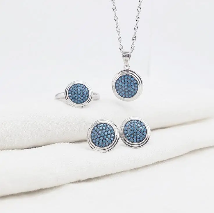 

@ MeiBaPJ 925 Silver Turkish Style Round Jewelry Set Necklace Earrings Ring 3-Pieces Suite for Women Fine Wedding Jewelry