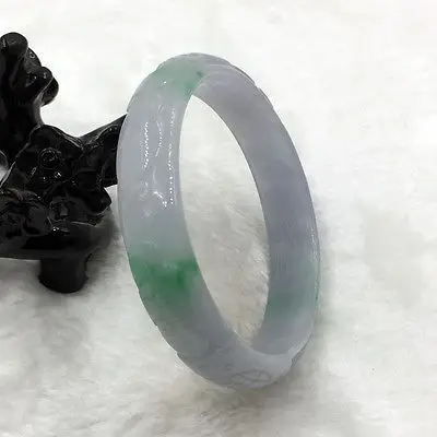 

0421 Vintage Chinese Hand-carved Green Jadeite Jade Gems Bracelet Bangle